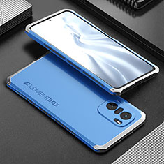 Custodia Lusso Alluminio Cover 360 Gradi per Xiaomi Mi 11X 5G Argento e Blu