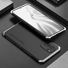 Custodia Lusso Alluminio Cover 360 Gradi per Xiaomi Mi 11X Pro 5G Argento e Nero