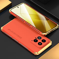 Custodia Lusso Alluminio Cover 360 Gradi per Xiaomi Mi 14 5G Oro e Rosso