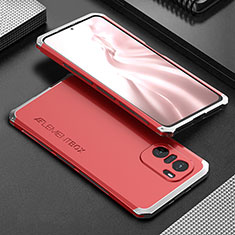 Custodia Lusso Alluminio Cover 360 Gradi per Xiaomi Poco F3 5G Argento e Rosso