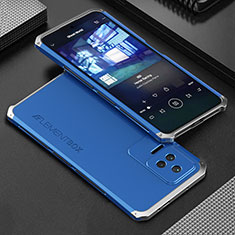 Custodia Lusso Alluminio Cover 360 Gradi per Xiaomi Poco F4 5G Argento e Blu