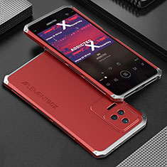 Custodia Lusso Alluminio Cover 360 Gradi per Xiaomi Poco F4 5G Argento e Rosso