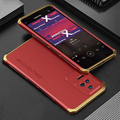 Custodia Lusso Alluminio Cover 360 Gradi per Xiaomi Poco F4 5G Oro e Rosso