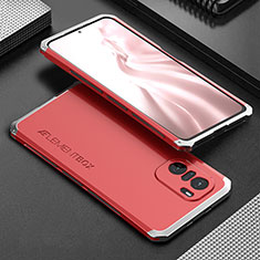 Custodia Lusso Alluminio Cover 360 Gradi per Xiaomi Redmi K40 Pro+ Plus 5G Argento e Rosso