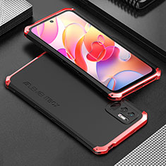 Custodia Lusso Alluminio Cover 360 Gradi per Xiaomi Redmi Note 10 JE 5G Rosso e Nero