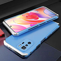 Custodia Lusso Alluminio Cover 360 Gradi per Xiaomi Redmi Note 10 Pro 5G Argento e Blu