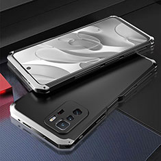 Custodia Lusso Alluminio Cover 360 Gradi per Xiaomi Redmi Note 10 Pro 5G Argento e Nero
