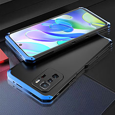 Custodia Lusso Alluminio Cover 360 Gradi per Xiaomi Redmi Note 10 Pro 5G Blu e Nero