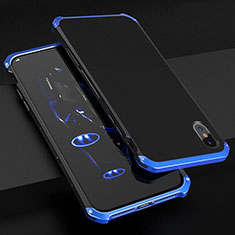 Custodia Lusso Alluminio Cover per Apple iPhone Xs Max Blu e Nero