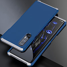 Custodia Lusso Alluminio Cover per Oppo Find X2 Neo Argento e Blu