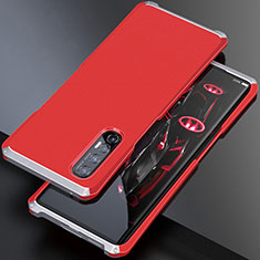 Custodia Lusso Alluminio Cover per Oppo Find X2 Neo Argento e Rosso