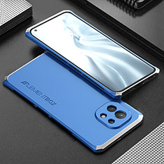 Custodia Lusso Alluminio Cover T01 per Xiaomi Mi 11 Lite 4G Argento e Blu