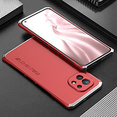 Custodia Lusso Alluminio Cover T01 per Xiaomi Mi 11 Lite 4G Argento e Rosso