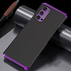 Custodia Lusso Alluminio Cover T02 per Oppo Reno4 5G Viola e Nero