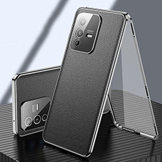 Custodia Lusso Alluminio e Pelle Cover 360 Gradi per Vivo V23 Pro 5G Nero