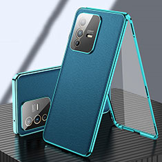 Custodia Lusso Alluminio e Pelle Cover 360 Gradi per Vivo V23 Pro 5G Verde