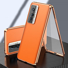 Custodia Lusso Alluminio e Pelle Cover 360 Gradi per Vivo X70 5G Arancione