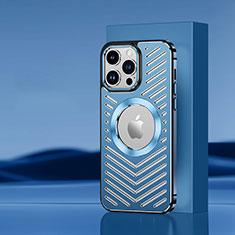 Custodia Lusso Alluminio e Silicone Laterale Cover con Mag-Safe Magnetic AC1 per Apple iPhone 15 Pro Max Blu