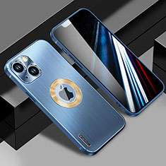 Custodia Lusso Alluminio e Silicone Laterale Cover con Mag-Safe Magnetic JL1 per Apple iPhone 13 Blu