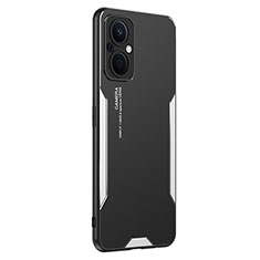 Custodia Lusso Alluminio e Silicone Laterale Cover PB1 per Oppo Reno7 Z 5G Argento