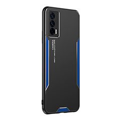 Custodia Lusso Alluminio e Silicone Laterale Cover PB2 per Vivo iQOO 7 India 5G Blu