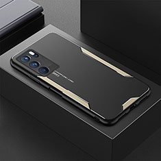 Custodia Lusso Alluminio e Silicone Laterale Cover per Oppo Reno6 Pro 5G India Oro