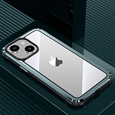 Custodia Lusso Alluminio e Silicone Laterale Cover QC1 per Apple iPhone 14 Ciano
