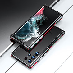 Custodia Lusso Alluminio Laterale Cover A02 per Samsung Galaxy S23 Ultra 5G Rosso e Nero