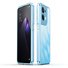 Custodia Lusso Alluminio Laterale Cover per Oppo Reno8 5G Cielo Blu