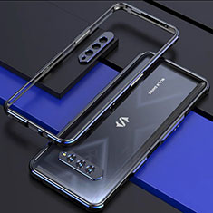 Custodia Lusso Alluminio Laterale Cover per Xiaomi Black Shark 4S 5G Blu e Nero