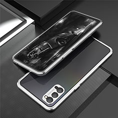 Custodia Lusso Alluminio Laterale Cover T01 per Oppo Reno4 Pro 5G Argento