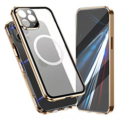 Custodia Lusso Alluminio Laterale Specchio 360 Gradi Cover con Mag-Safe Magnetic per Apple iPhone 15 Pro Oro
