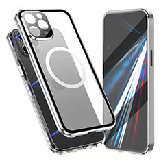 Custodia Lusso Alluminio Laterale Specchio 360 Gradi Cover con Mag-Safe Magnetic per Apple iPhone 16 Pro Argento