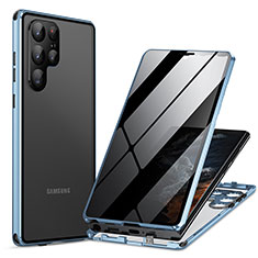 Custodia Lusso Alluminio Laterale Specchio 360 Gradi Cover LK1 per Samsung Galaxy S22 Ultra 5G Blu