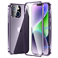 Custodia Lusso Alluminio Laterale Specchio 360 Gradi Cover LK2 per Apple iPhone 14 Plus Viola