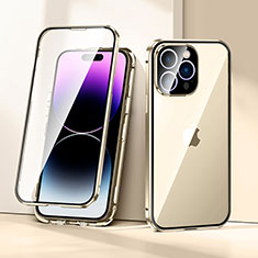 Custodia Lusso Alluminio Laterale Specchio 360 Gradi Cover LK2 per Apple iPhone 14 Pro Max Oro