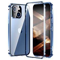 Custodia Lusso Alluminio Laterale Specchio 360 Gradi Cover LK2 per Apple iPhone 15 Blu