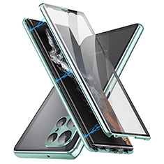 Custodia Lusso Alluminio Laterale Specchio 360 Gradi Cover LK2 per Samsung Galaxy S22 Ultra 5G Verde