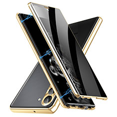 Custodia Lusso Alluminio Laterale Specchio 360 Gradi Cover LK2 per Samsung Galaxy S23 5G Oro