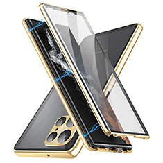 Custodia Lusso Alluminio Laterale Specchio 360 Gradi Cover LK2 per Samsung Galaxy S25 Ultra 5G Oro