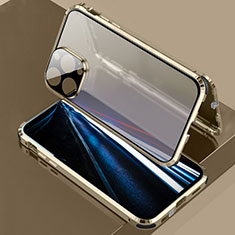 Custodia Lusso Alluminio Laterale Specchio 360 Gradi Cover LK3 per Apple iPhone 13 Pro Oro