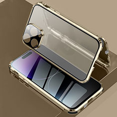 Custodia Lusso Alluminio Laterale Specchio 360 Gradi Cover LK3 per Apple iPhone 14 Pro Oro