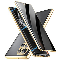 Custodia Lusso Alluminio Laterale Specchio 360 Gradi Cover LK3 per Samsung Galaxy S23 Ultra 5G Oro