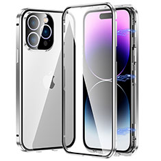 Custodia Lusso Alluminio Laterale Specchio 360 Gradi Cover LO1 per Apple iPhone 15 Pro Max Argento