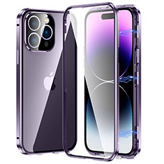 Custodia Lusso Alluminio Laterale Specchio 360 Gradi Cover LO1 per Apple iPhone 16 Pro Max Viola