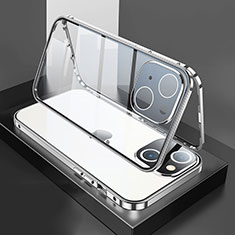 Custodia Lusso Alluminio Laterale Specchio 360 Gradi Cover M01 per Apple iPhone 13 Mini Argento