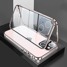 Custodia Lusso Alluminio Laterale Specchio 360 Gradi Cover M01 per Apple iPhone 13 Oro Rosa