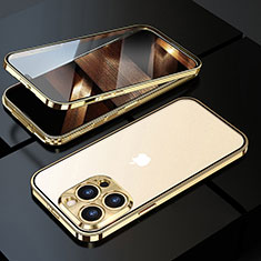 Custodia Lusso Alluminio Laterale Specchio 360 Gradi Cover M01 per Apple iPhone 16 Pro Oro