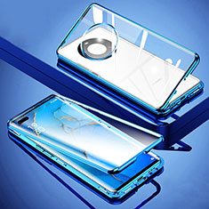 Custodia Lusso Alluminio Laterale Specchio 360 Gradi Cover M01 per Huawei Mate 40 Pro+ Plus Blu