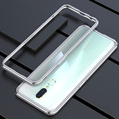 Custodia Lusso Alluminio Laterale Specchio 360 Gradi Cover M01 per Oppo A9 Argento